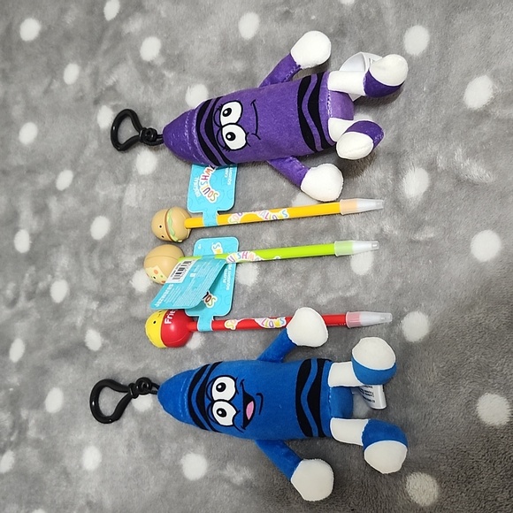 Squishmallows Blue & Purple Crayon Plush Keychain Duo And 3 Squishmallow Pens - Picture 2 of 10